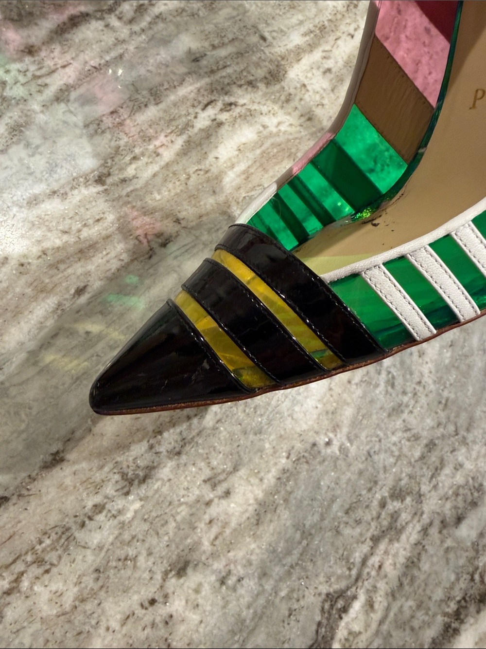 Christian Louboutin Multicolor Striped Pointed Toe Stilettos - Picture 3 of 14